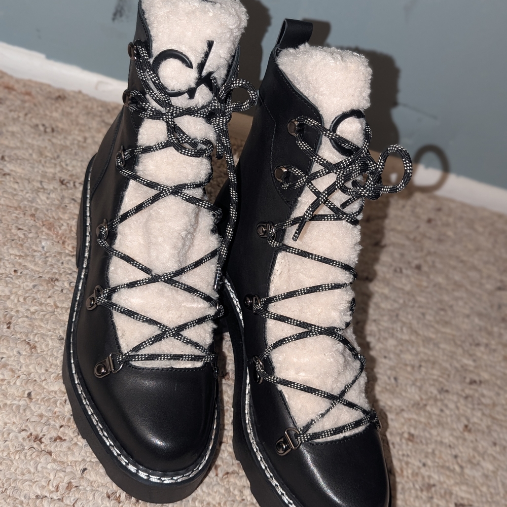 Calvin Klein Women's Black and Cream Boots